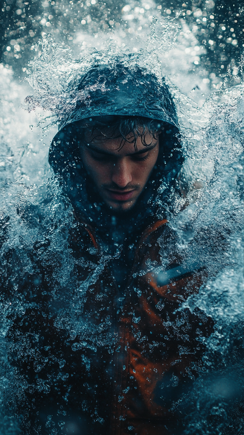 Boy in water splash